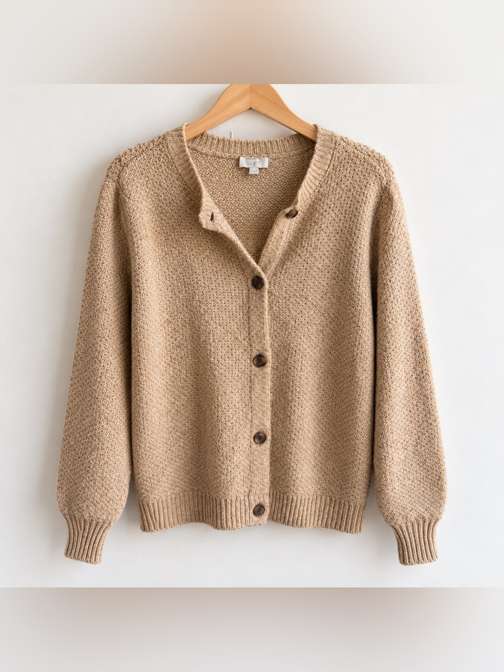 LOFT Outlet Textured Knit Button Cardigan Beige Size XXL
